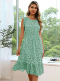 Party Printing Boho Dress Women Flying Sleeve O-Neck Floral A-Line Ladies Dresses Summer 2022 Elegant Long Dress Royal Blue Robe