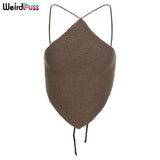 Puss 2021 Summer Knitted Halter Skinny Sexy Tank Top Lace Up Backless Sleeveless Party Camisole Streetwear Stretchy