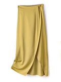 Spring Summer Silk Satin Women's Skirts Fashion Forked Slim Elegant Casual Design Aesthetic High Waist Midi Skirt