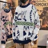 Harajuku Knitted Sweater Men Clothing Winter Pullover Men Sweater Fashion Harajuku Clothes Hip Hop Warm Cartoon Cat