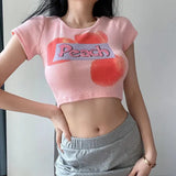 crop tops T-shirts Y2K Aesthetic Kawaii print Clothes Harajuku O-neck Fashion Vintage Pink Top woman knit New