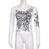 Rhinestone Floral Vintage Graphic T Shirts Women Gray Casual Cute New Sweat Tops O Neck Long Sleeve Autumn Baby