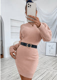Spring Pink Sweet O-Neck Bat Sleeves Solid Mini Sweater