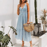 Graduation party BerryGo White pearls sexy women summer dress 2022 Hollow out embroidery maxi cotton dresses Evening party long ladies