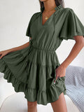 Neck Tiered Flutter Sleeve Mini