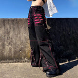 Retro Dark Wind Cool Weaving With Chicken Eye Chain Casual Pants Bump Striped Splicing Wide Leg