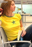 Star Print Contrast Color Patchwork Y2K Cropped Top Yellow Short Sleeve T-shirt Summer 2023 Harajuku Clothes Cute