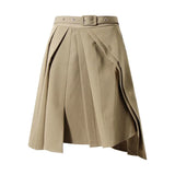 Spring Pleated Mini Skirt For Women High Waist Sashes Casual Black Skirts Female Fashion New Clothing 2022