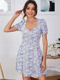 Cutout Puff Sleeve Sweetheart Neck