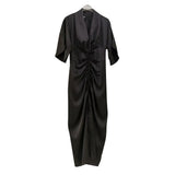 TWOTWINSTYLE Sexy Sheath Dress For Women V Neck Half Sleeve High Waist Ruched Solid Midi Dresses Female Summer Fashion