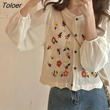 Women O-Neck Hollow Out Print Simple All-match Casual Fashion College Korean Style Ulzzang New Tops Hot Selling