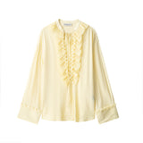 New Loose V-Neck Cascade Trim With Long-Sleeved