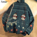Christmas Snowman Turtleneck Sweater Women Oversized Winter Long Sleeve Tops Apricot Green Vintage Fashion Couples