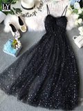VAREY LIN 2022 women summer Stars V-neck Sleeveless Vestidos Sexy Dress equined Party Dress Mesh Patchwork New Long