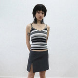 Japanese Grunge Striped Camisole Korean Fashion V-neck Crop Top Y2k Aesthetics E-girl Cami Top Harajuku Vintage Tank