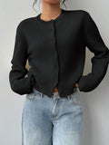 And Winter Sweater Women's Fashion Thin Round-Neck Long Sleeve Button Short Loose Cardigan Top