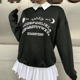 Graduation party American Street Fake Two-piece Pullover Women Long Sleeve Stand Collar Letter