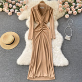 Mermaid Dress For Women Korean Fashion V Neck Ruched Slim Dresses 2022 Spring New Streetwear Knitted