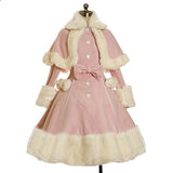 Yskkt Women Lolita Autumn Coat Warm Fur Collar Bowknot Dress Jacket Fashion Sweet Princess Breasted Overcoat Halloween