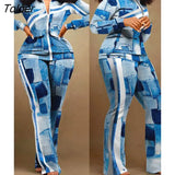 Women Sets Autumn Long Sleeve Plaid Print Zipper Top Slim Plare Pants Casual 2 Piece Set 2022 Fashion Sports Lady