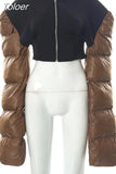 Contrast Color Thicken Cropped Design Puffer Coat Winter Clothes Women Flare Sleeve Padded Jacket Sexy