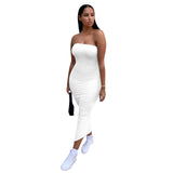 Sexy Solid Color Tube Top Bodycon Dress Women Clothing Summer 2021 Party Clubwear Maxi Dresses