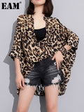 Women Leopard Print Big Size Chiffon Blouse New Stand Collar Three-quarter Sleeve Shirt Fashion Spring Summer 2023