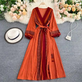 Spring Autumn Women Printed Long Dress Vintage Puff Sleeve High Waist A-Line Vestidos Female 2022 New Fashion Beach