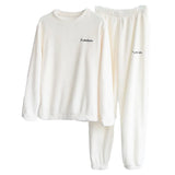Pajamas Set Winter Warm Flannel Pajamas Homewear Thick Female Sleepwear Plush Pyjamas Suit Sweatshirt Hoodies Solid