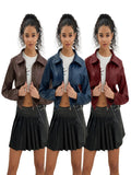 Women's 2025 New Leather Coat Short Small Coat Retro Zipper PU Casual Motorcycle Suit Leather Jacket-Outfit