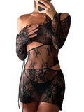 Fashion Women's Dress New One-shoulder Long Sleeve Patchwork Lace Slim Hollow Out Dresses Female Tide Summer 2023