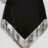 Women Fashion Sequined Patchwork Shiny Mini Skirt Vintage Irregular Length High Waist Female Party Evening Velvet Skirts
