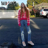 Bold Shade Houndstooth Button Oversized Cardigans 2000s Aesthetic Knitted Long Sleeve Indie Sweaters Women Vintage Fashion