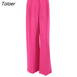 Streetwear Pants For Women Office Baggy High Waist Summer Wide Trousers Rose Red Elegant All-Match Trendy Full Length