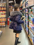 2022 Winter Down Jackets Women Big Fur Collar Warm Parkas Fashion Hooded Puffer Coats Big Pocket Female Padded