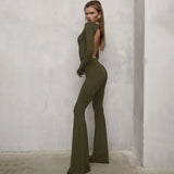 Women's Clothing New Temperament Solid Color Long Sleeves Sexy Bare Back Micro-Lit
