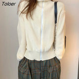 Turtleneck Zipper Cardigan Women Autumn Winter Long Sleeve Knitted Pink Cardigans Woman 2023 Korean Solid Color
