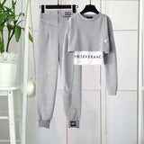Autumn Casual Letter Printed Tracksuit 2 Piece Sets Women Patchwork Crop Slim Pullover Tops + Zip Sports Pants Set