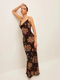 2025 New Sling Print V-Necked Trousers Short-Sleeved Women's Waist French