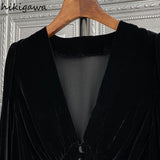 Temperament Ladies Tops Blouse Women V-neck Long Sleeve Folds Shirts Korean Tunic Velvet Blouses 2023 Blusas Mujer De Moda