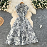 New Women's High-End Elegant Dress Women's Collar Sleeveless Single Buckle Ink