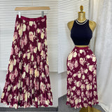 Tight Waist High Waist Crums Sweet A-Shaped Skirt Women's Long Print 100-Fold