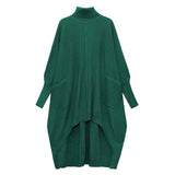 Women Blue Irregular Big Size Knitting Dress New Turtleneck Long Sleeve Loose Fit Fashion Tide Autumn Winter 2022