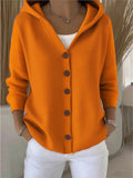 Knitted Hooded Sweater Button Open Shirt Jacket Autumn And Winter New Solid Color Casual Fashion