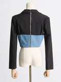 Toloer New Fashion Long-Sleeved Suit Jacket Splicing Jeans Waist To Show Thin After The Zipper Suit Jacket-Outfit