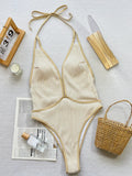 Toloer Bikini Bikini White Coffee Contrast Color Hollow Strap One-Piece Swimsuit D788KY-Outfit
