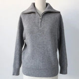 Winter Women's Turtleneck Sweater Pullover Women Zipper Turn Down Beige Knitted Oversize Jumper Loose Vintage Warm