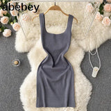 Blackless Knit Women Summer Solid Dress 2022 Hollow Out Elegant Temperament Ladies Party Slim A Line Midi Dresses