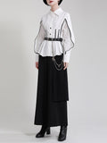Women White Topstitched Big Size Blouse New Lapel Long Sleeve Loose Fit Shirt Fashion Tide Spring Autumn 2023
