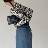 Korean Style Leopard Long Sleeve Crop Top Elegant Sexy Slim Autumn T Shirts Chic Fashion Ribbed Tee Shirts Japanese